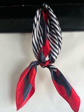 Striped Silk Scarf in Navy, White & Red